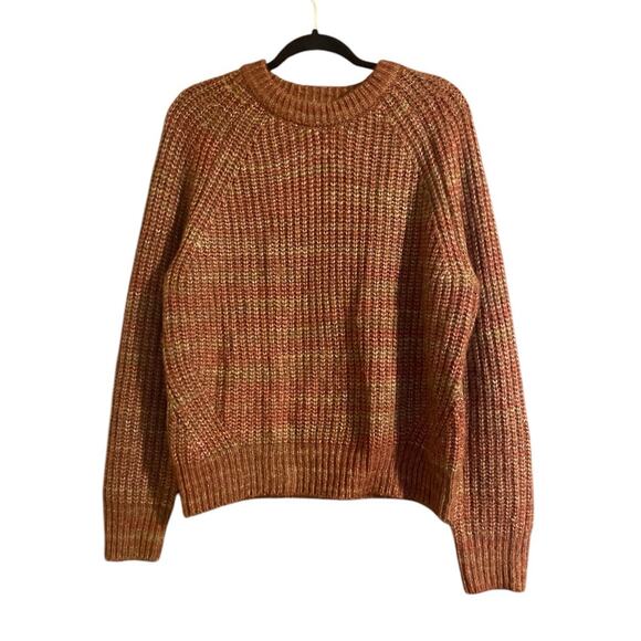 Evereve Womens Knit Sweater Orange Brown Striped Size L Soft - Picture 1 of 5